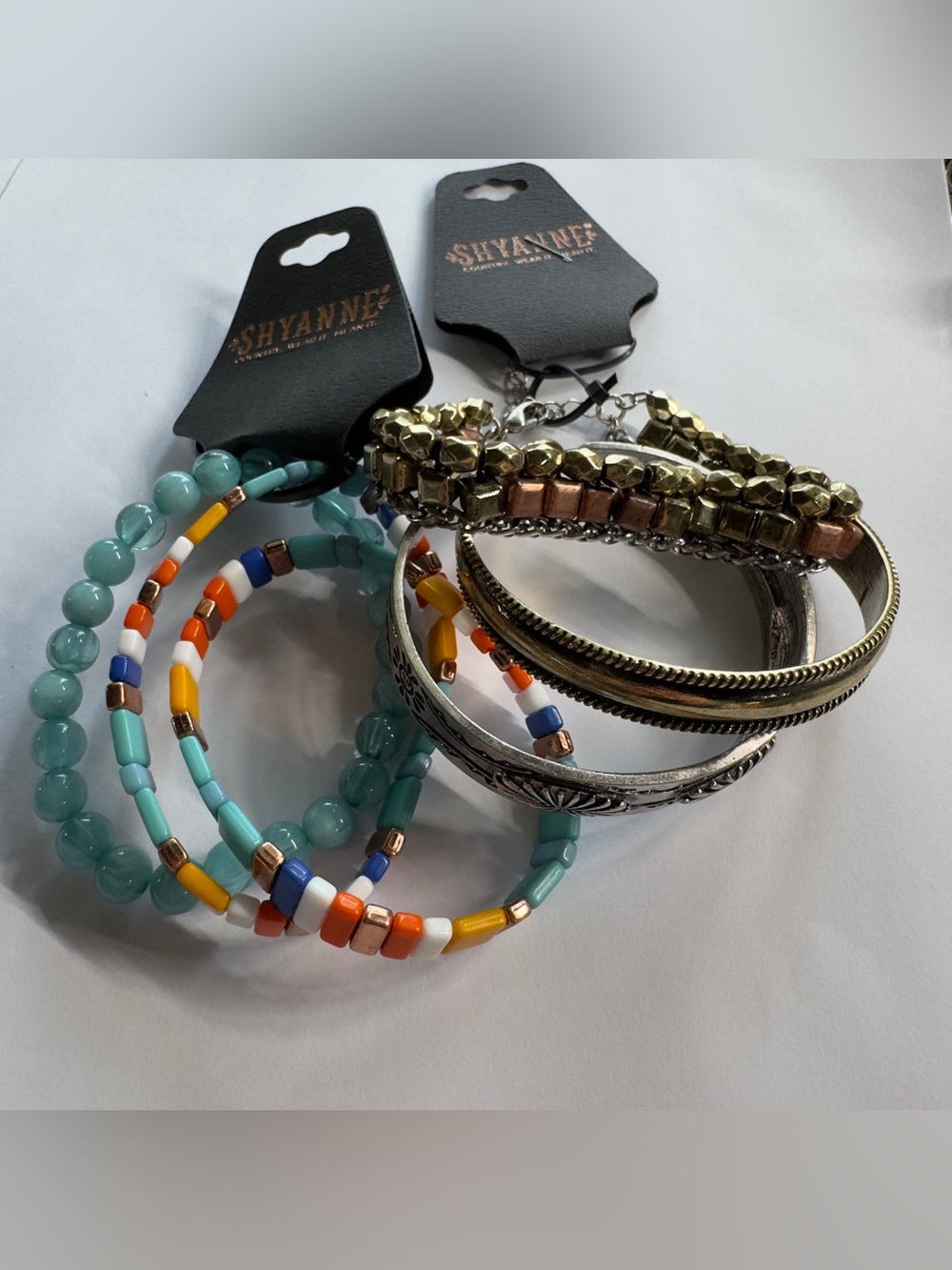 Shyanne Turquoise, Orange & Gold Beaded and Metallic Bracelet Set